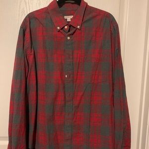 Long Sleeve Red Gray Plaid Cotton Shirt